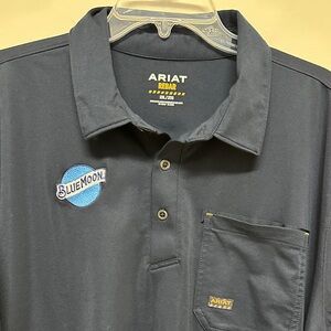 NWOT Ariat Rebar Men's Navy Blue Pocket Polo Shirt with Blue Moon logo size 2XL